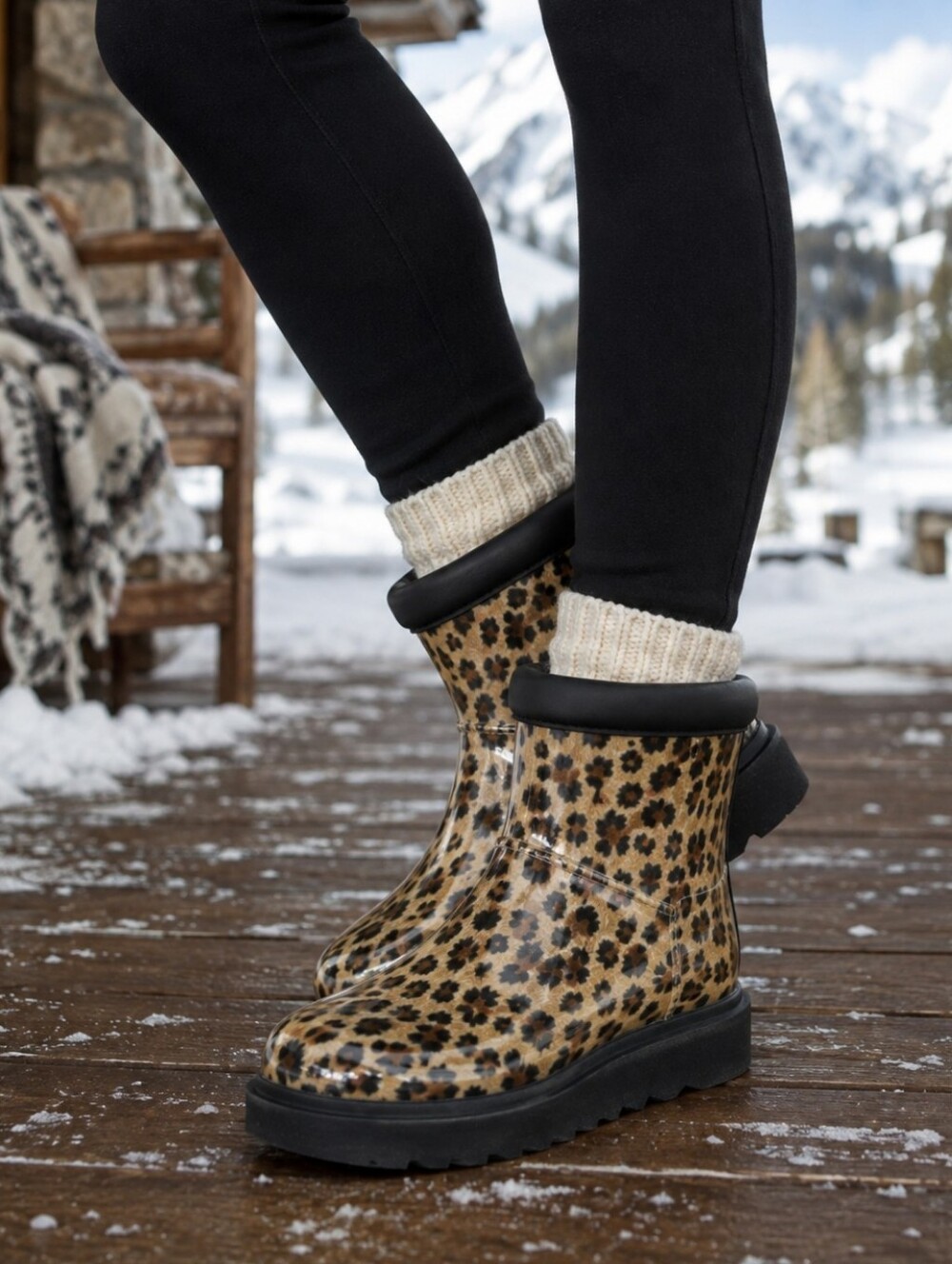 Koolaburra Leopard Print Waterproof Ankle Boots Faux Fur Lined Black Size 7